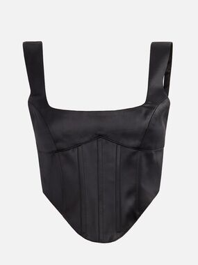 Danielle Guizio Black Satin Lace Up Corset Bustier